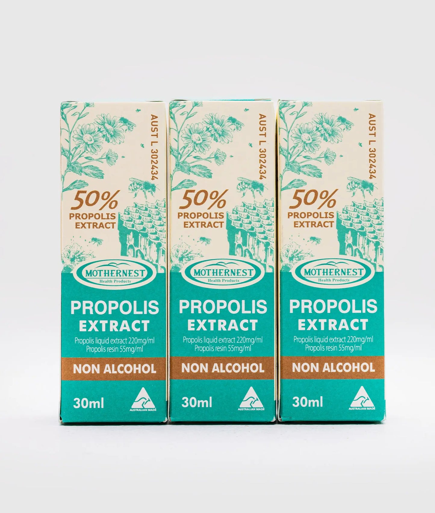 Mothernest Propolis Extract 50% Non-Alcohol Tincture 30ml x 3 Pack