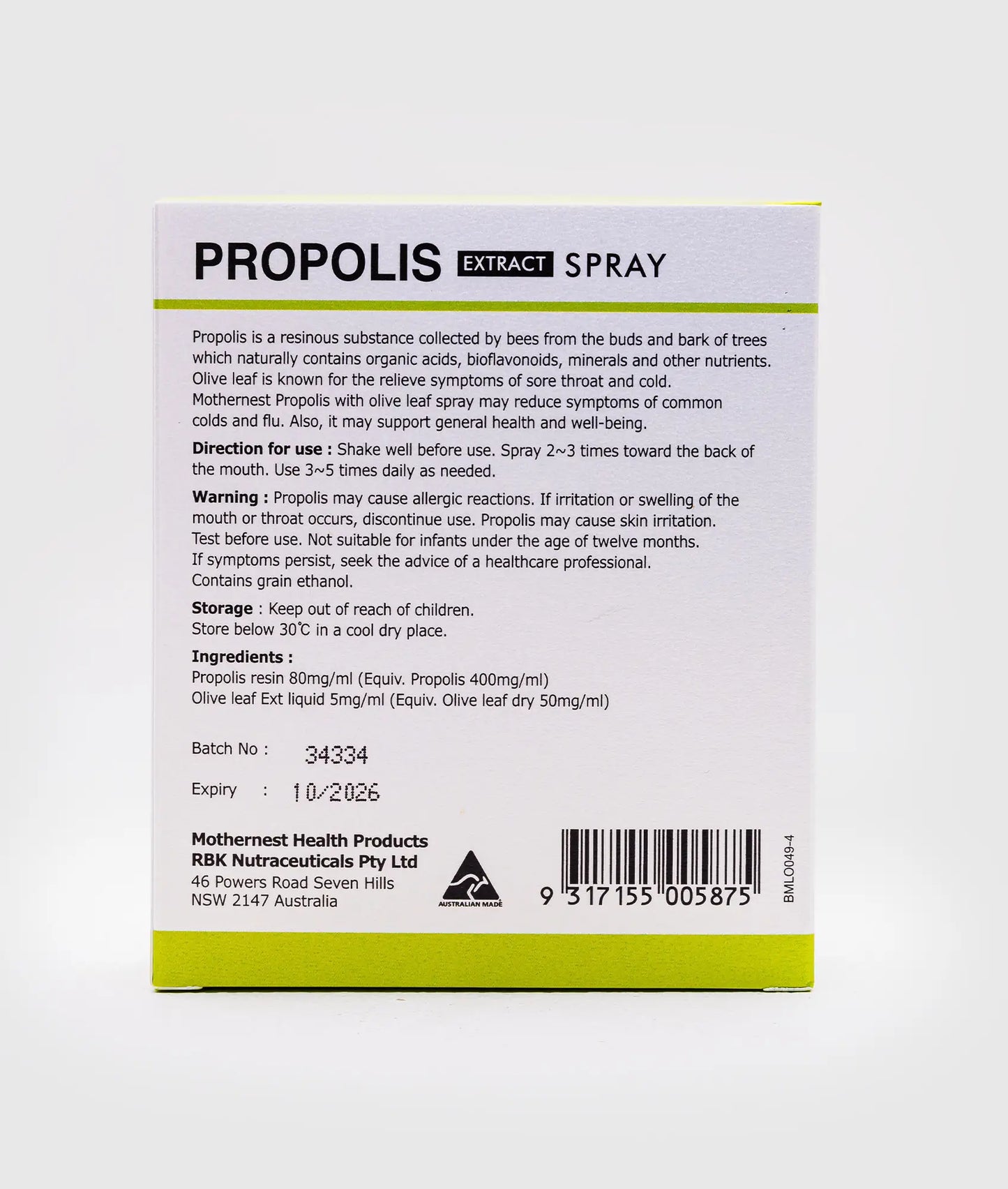 Mothernest Propolis Ext 40% Spray + Olive Leaf (30ml x 3 Pack)