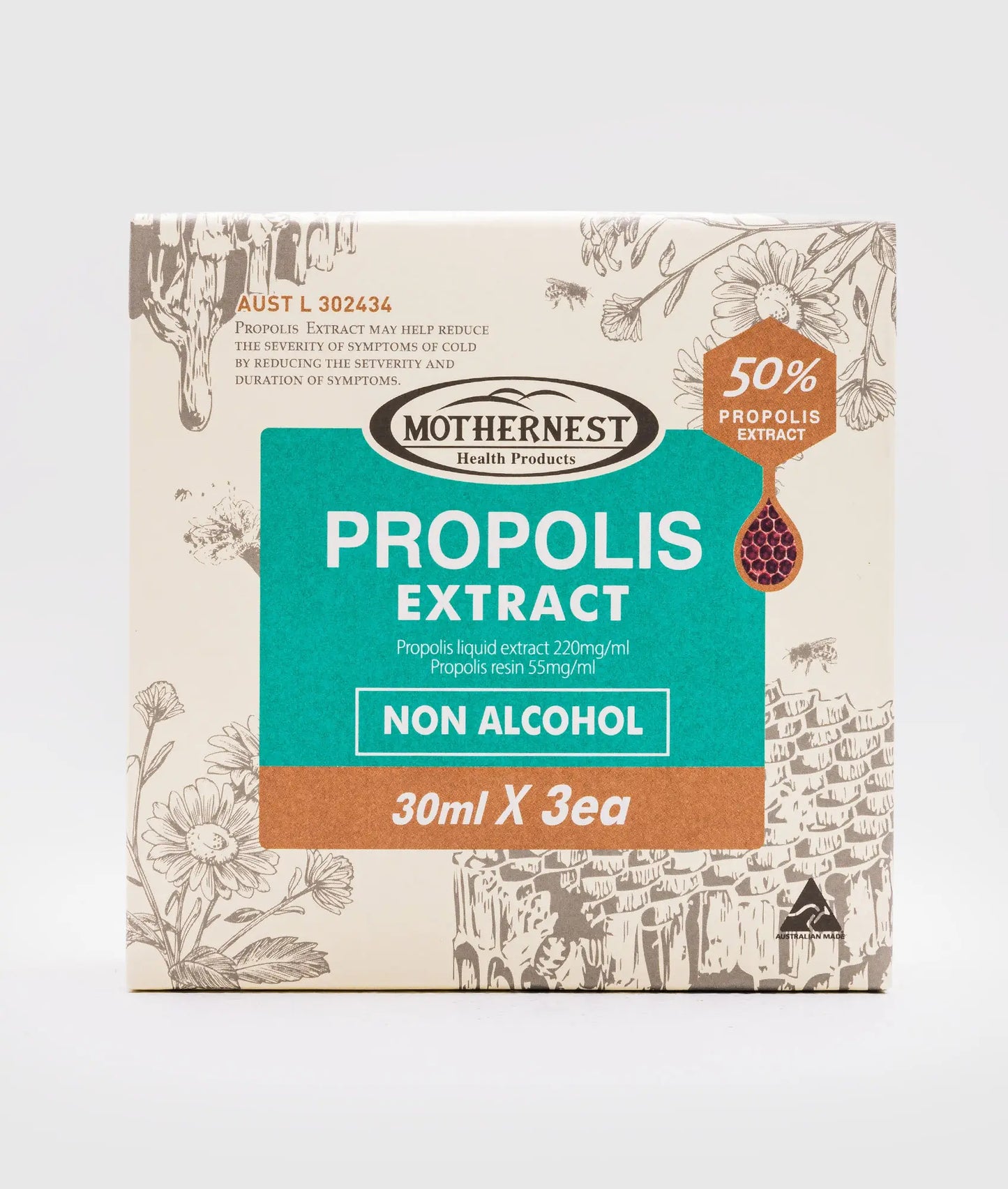 Mothernest Propolis Extract 50% Non-Alcohol Tincture 30ml x 3 Pack