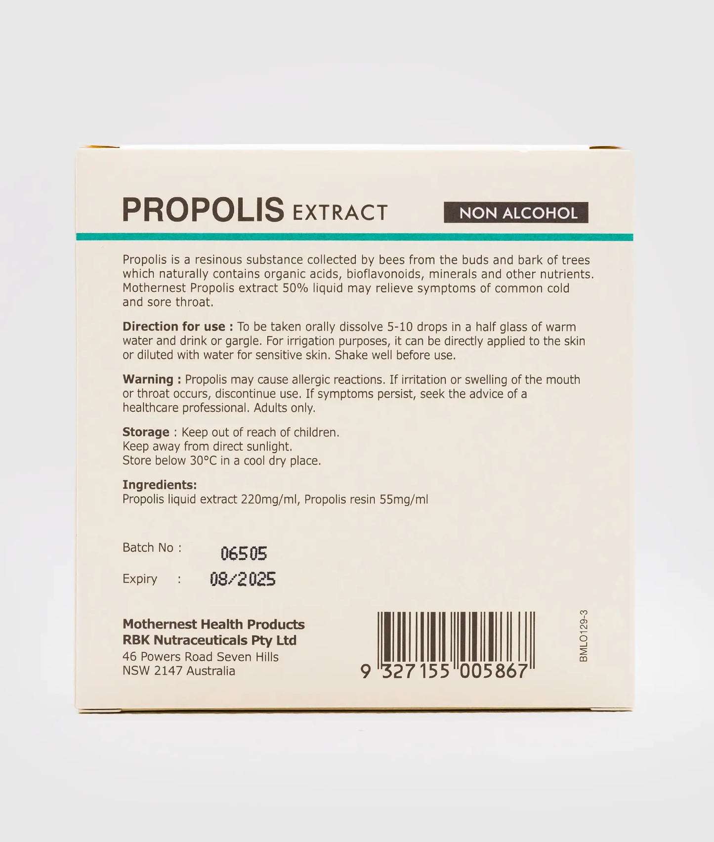 Mothernest Propolis Extract 50% Non-Alcohol Tincture 30ml x 3 Pack