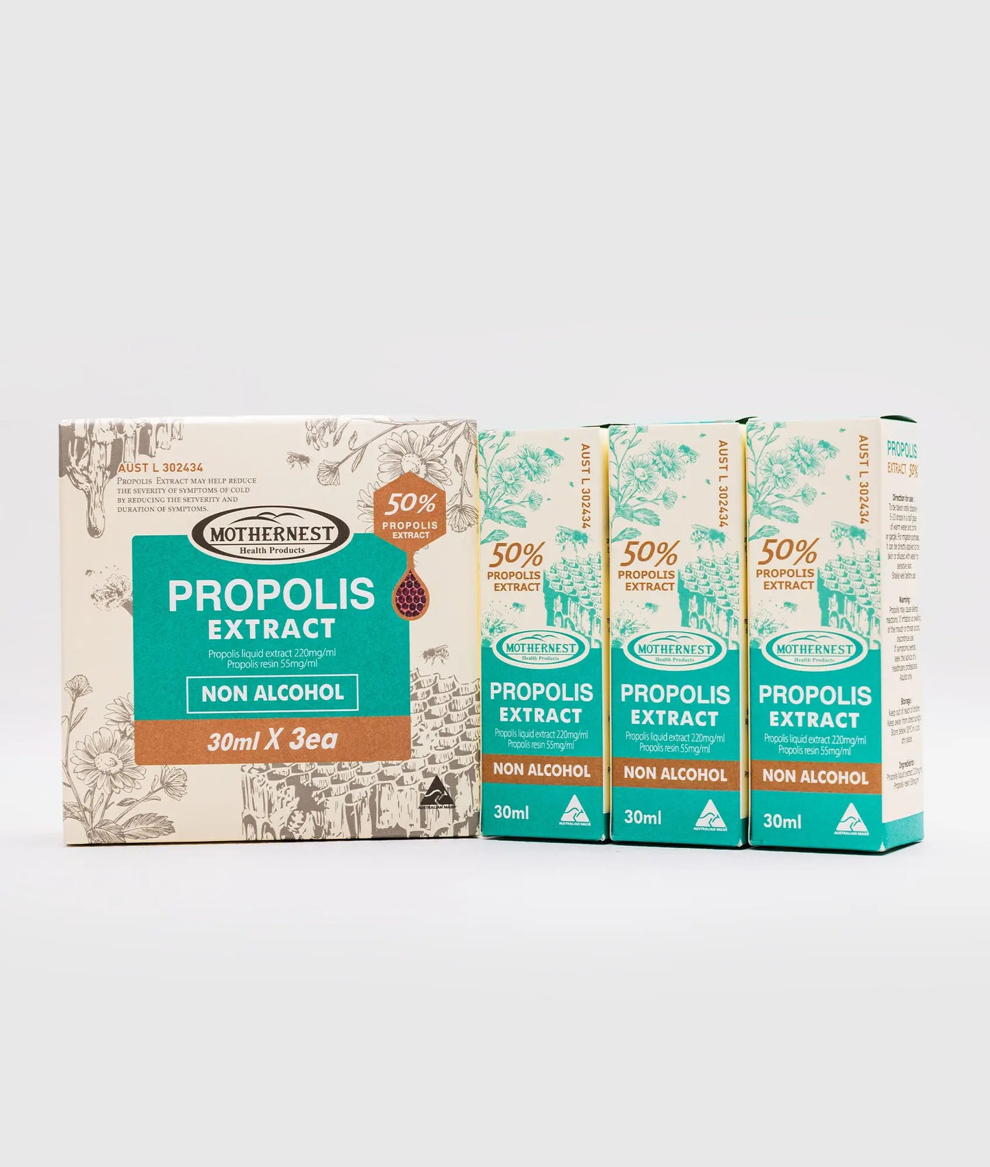 Mothernest Propolis Extract 50% Non-Alcohol Tincture 30ml x 3 Pack