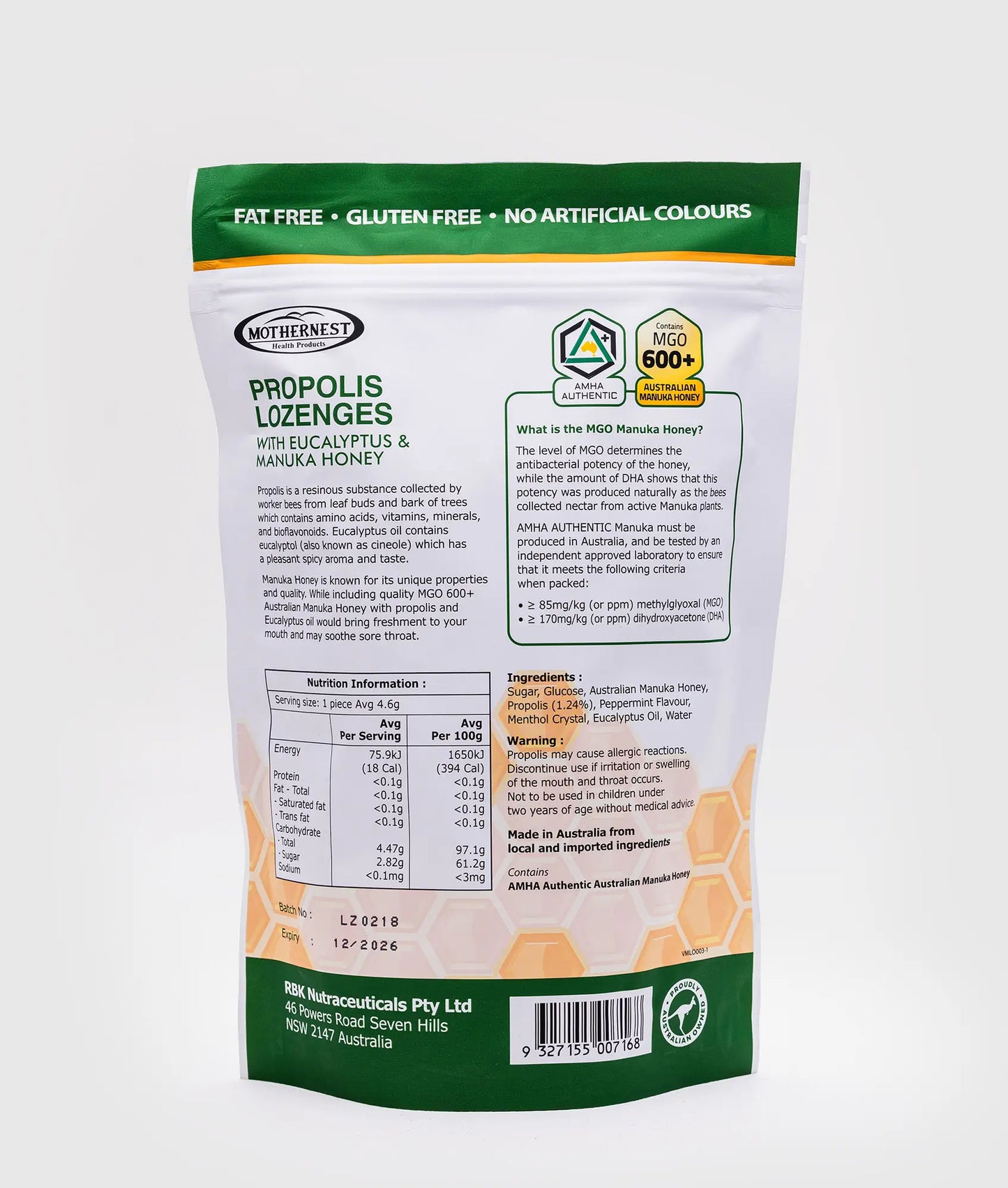 Mothernest Propolis Lozenges with Eucalyptus & Manuka Honey 400g